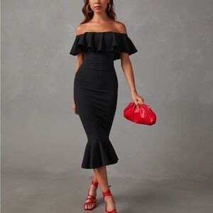 SHOP 17 VICI HAVANA RUFFLE MIDI DRESS SIZE MED - BURGUNDY COLOR